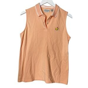 Augusta Masters Logo PGA Golf Size Large Women Sleeveless Polo Peach Pink Preppy